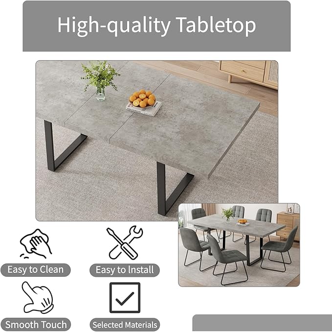 ZckyCine 51"-67" Expandable Grey Dining Table, Modern Farmhouse Kitchen Table with Wood Surface & Metal Frame, Rustic Extendable Table for Dining Room, Sturdy & Easy Assembly