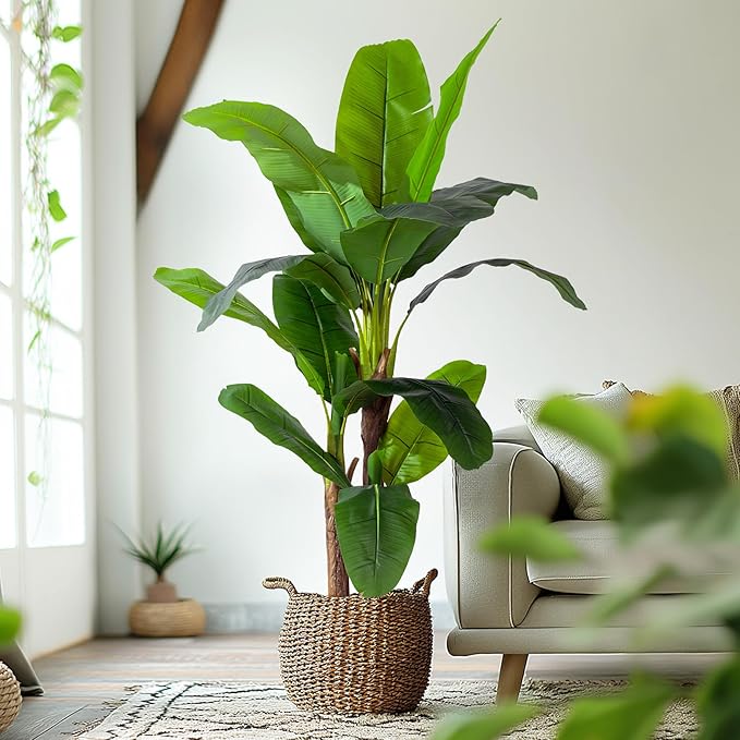 6FT Artificial Banana Tree Tall Fake Banana Leaf Plant Faux Banana Silk Tree Faux Banana Leaves for Home Swimming Pool Indoor Outdoor Patio Tropical Decor