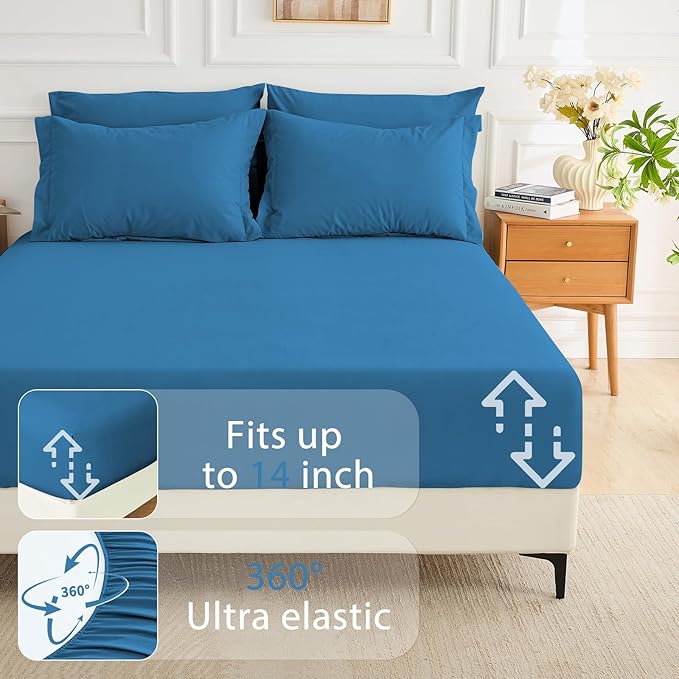 MUXHOMO 7 Pieces King Comforter Set, Soft Bed in a Bag King Size, All Season Bedding Set with Comforter, Flat Sheet, Fitted Sheet, Pillowcases & Shams, Bluish Green