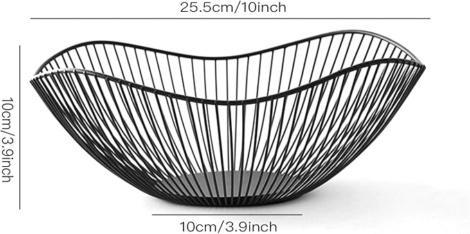 Metal Wire Fruit Basket, Black Fruit Bowl for Kitchen Counter, Fruit Holder Stand Storage Baskets for Countertop, Home Decor, Table Centerpieces, Vegetable Bowls for Fruits, Veggies, Snacks (Black)
