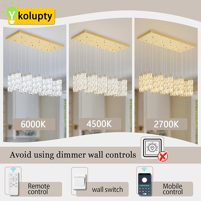 16-Lights Modern Crystal Chandelier Rectangular Dining Room Chandeliers LED Pendant Lighting Fixture for Kitchen Island High Ceiling Chandelier for Staircase Foyer Entryway