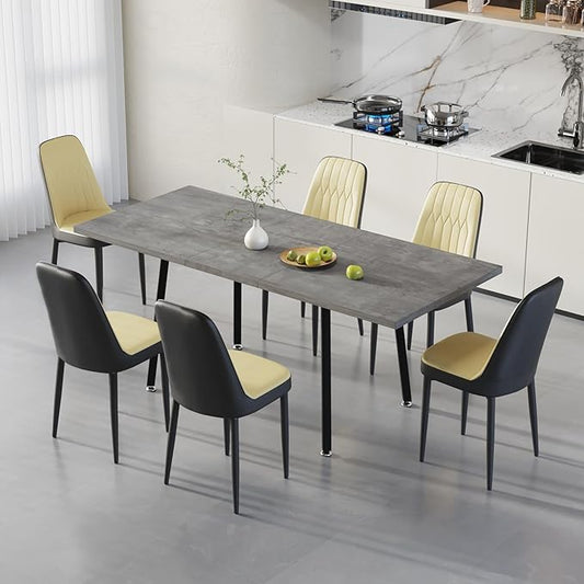 7 Piece Dining Table Set for 6-8,55-71" Extendable Dining Table Set with 6 Upholstered Chairs,Rectangle Kitchen Table Set for Small Space,Dining Room and Office,Grey