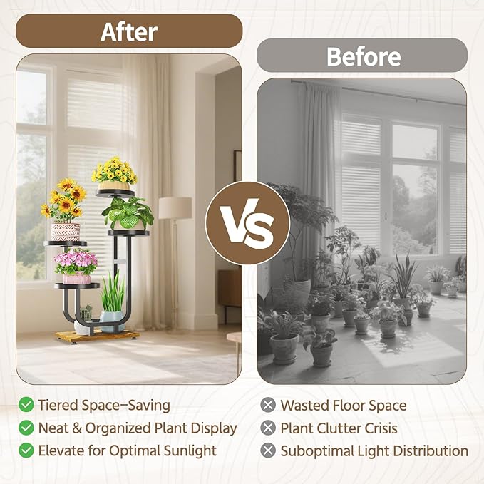 LASZOLA Black 4 Tier Tall Metal Plant Stand Indoor, Large Heavy Duty Planter Holder Rack for Vertical Corner, Sturdy Wrought Iron Spiral Multiple High Flower Organizer for Modern Patio House Bathroom