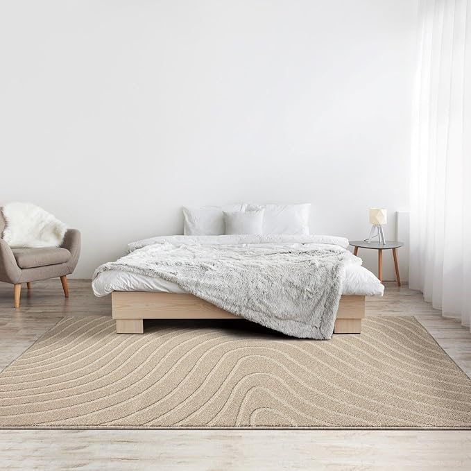 LUXE WEAVERS Modern Geometric Wave Beige 6x9 Area Rug