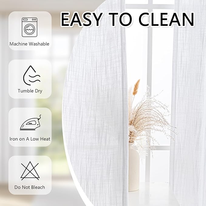 MYSKY HOME White Curtains 84 Inch Length 2 Panels Set, Semi Sheer Curtains for Bedroom Living Rooom Pinch Pleated Cotton Blend Soft Touch Light Filtering Drapes for Sliding Glass Door, 40 x 84 in