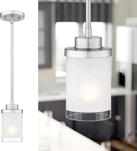 TENGXIN Modern Pendant Light for Kitchen Island, Brushed Nickel Hanging Ceiling Light Fixture,Farmhouse Pendant Lighting for Dining Room Bedroom Bar Office,TXPLBN01