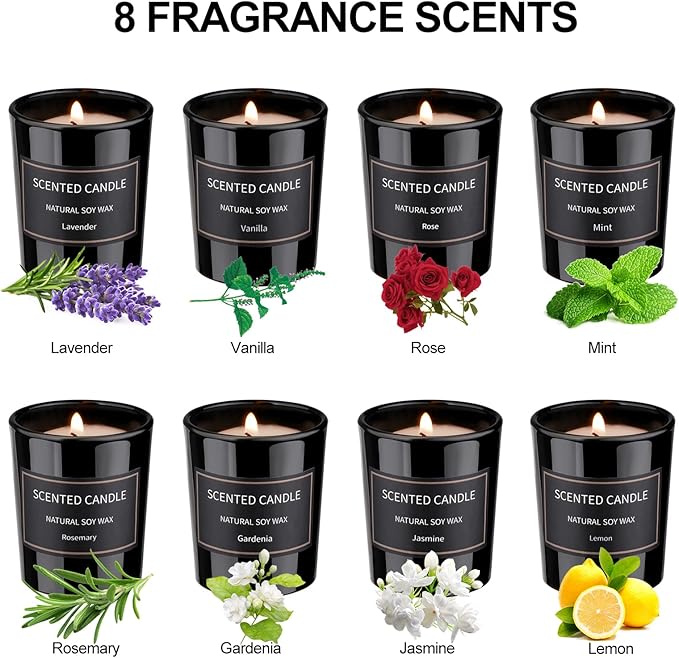 8 Pack Scented Candles for Home, Scented Candles Gifts Set for Men, Smoke-Free Strong Fragrance Long Lasting, Aromatherapy Candles for Women Men, Christmas Day Gifts
