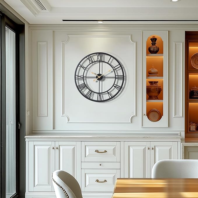 Tatub 16 Inch Large Wall Clock for Living Room Decor, Roman Numeral Modern Round Decorative Metal Large Wall Clock for Bedroom and Kitchen, Silent, Non Ticking, Battery Operated