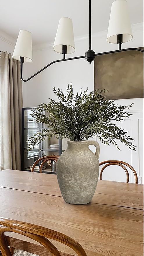 Ceramic Rustic Farmhouse Vase, 9 inch Ceramic Oatmeal Flower Vase for Centerpieces Pampas Grass Pottery Jug with Handle Boho Modern Rustic Farmhouse Decor for Living Room Kitchen Dinner Table Shelves