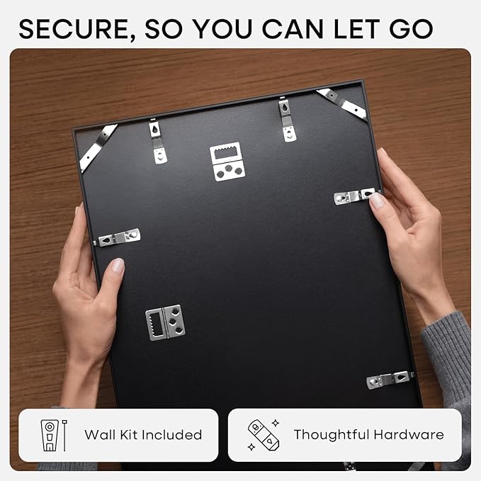 Homeforia 16x16 Picture Frame Black, High End Metal 16x16 Square Poster Frame Matted to 12x12 Print, 16 x 16 Black Frames with Mat 12 x 12 Photo, 16by16 Thin Frames, Tempered Glass, Wall Kit, Set of 4