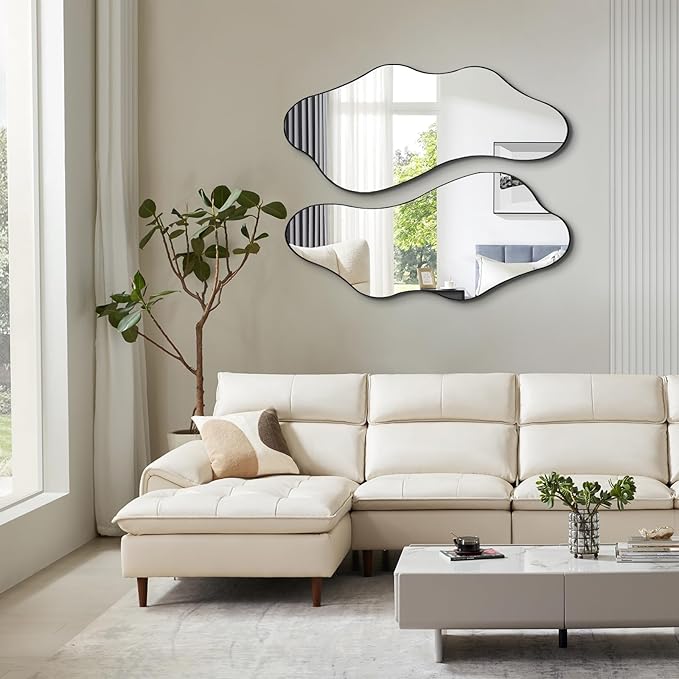 Irregular Mirror, Asymmetrical Wall Mirrors, 40"x18" Wavy Shaped Mirror with Metal Frame, Modern Decorative Abstract Mirrors for Living Room Bathroom Bedroom Hallway Entryway Fireplace