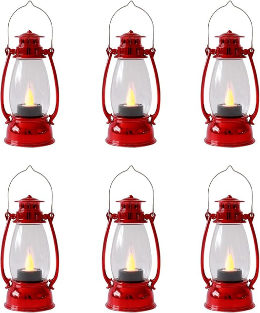 Christmas Mini Lanterns 6-Pcs LED Small Lanterns Indoor Red Lanterns Decorative Outdoor Hanging Lantern Decorative Candle Lanterns Farmhouse Decor for Weddings Party Halloween Xmas Decor