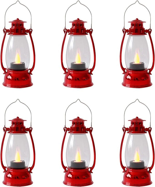 Mini Lanterns,12Pcs Red Lantern Decorative with Flickering LED Candle, Retro Small Hanging Lanterns, Christmas Table Centerpiece, Indoor Halloween Xmas Decorations, Camping Party Decor