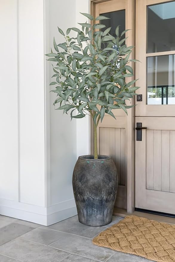 Artificial Eucalyptus Tree in White Pot – 5FT Faux Indoor Plant for Home Décor, Modern Greenery for Living Room, Bedroom, Office – Realistic Silk Leaves, Minimalist Planter