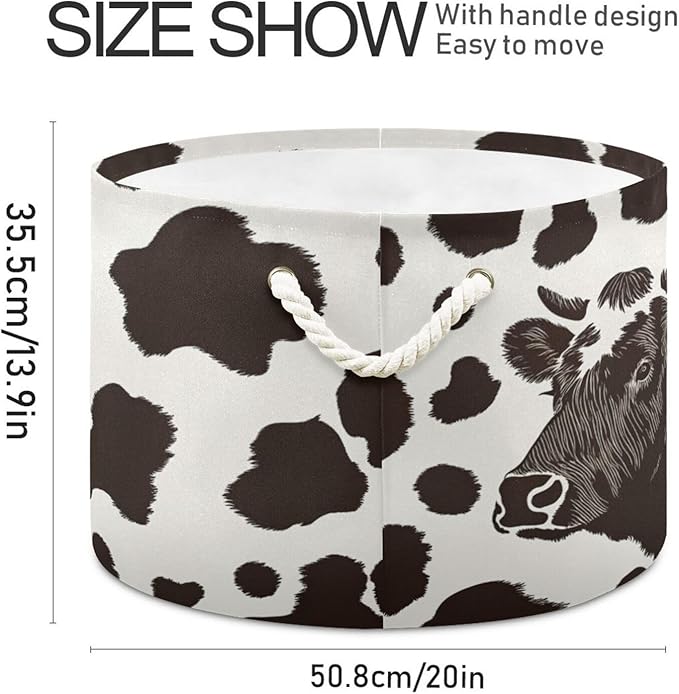 xigua Large Storage Basket Cotton Rope Basket Cow Print Pattern Baby Laundry Basket for Blankets Toys Storage Basket Laundry Hamper