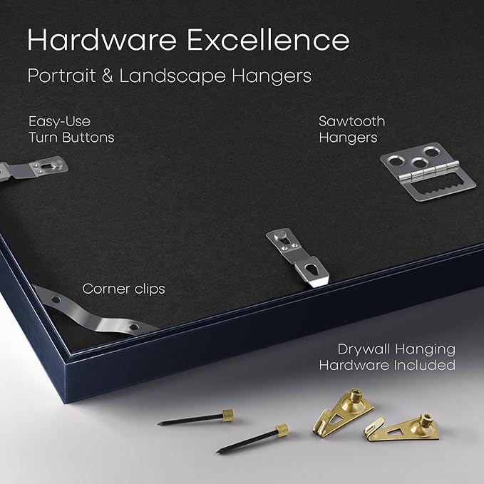 Homeforia 12x17 Picture Frame Navy Blue, High End Metal 12x17 Poster Frames with Mat 10x15 Photo, 12 x 17 Navy Blue Frame Matted to 10 by 15 Print, 17x12 Thin Frame, Tempered Glass, Wall Kit, Set of 1