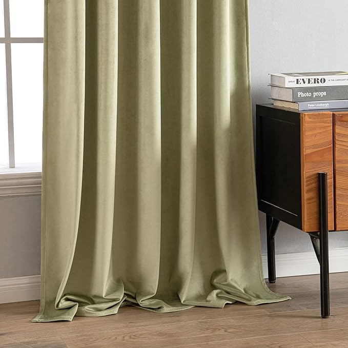 MIULEE Velvet Curtains 96 inches 2 Panels - Luxury Blackout Curtains for Bedroom Living Room Thermal Insulated Super Soft Window Drapes Rod Pocket & Back Tab, Sage Green, W52 x L96 inches