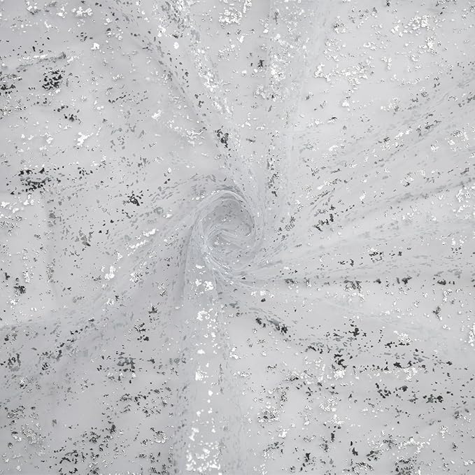 Artoid Mode White Silver Gauze Table Runner 120 Inch 10FT, Glitter Metallic Foil Sheer Dining Holiday Wedding Anniversary Birthday Table Decor for Home Party