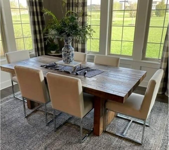 VESCASA Linen Upholstered Dining Chairs Set of 6, Mid Century Modern Padded Chair with Chrome Metal Frame for Restaurant, Dining Room, Kitchen, Cream