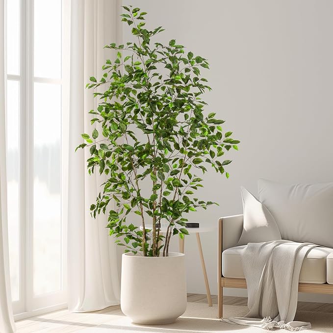 Artificial Ficus Tree Indoor 6ft, Large Potted Faux Tree with Realistic Silk Leaves & Trunk for Home Office, Living Room Corner Decor