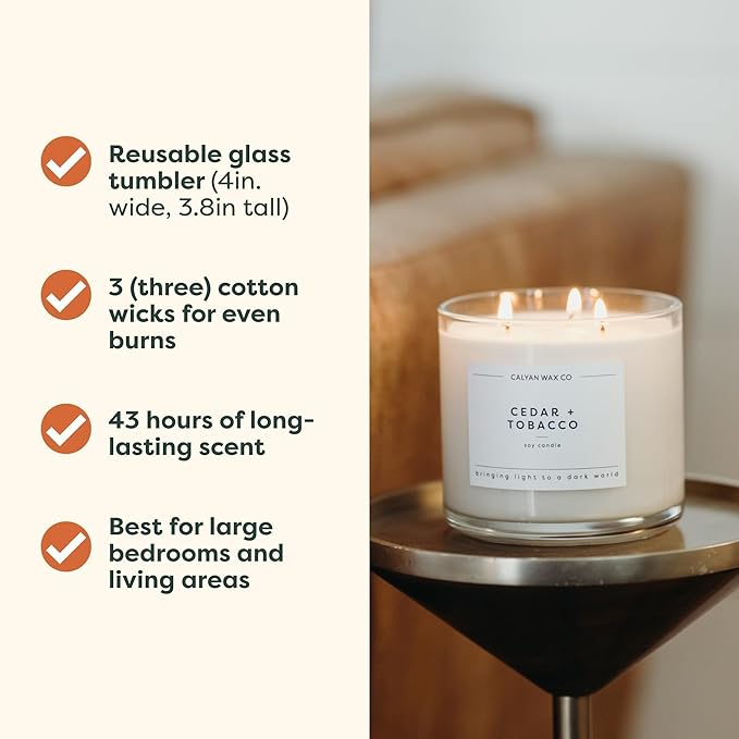 Calyan Wax Co. Fall Scented Candle Set, Fall Bundle of 4 Scented Candles, Bulk 3 Wick Candles, Non Toxic & Vegan Soy Wax, Candle Gift Set, 43 Hour Burn Time, 14.9oz Each