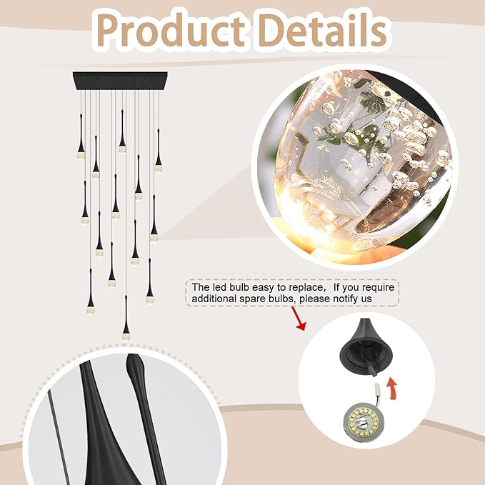 Modern Rectangular Chandelier,14 Lights Black Raindrop Chandelier Lighting,Industrial Linear Pendant Ceiling Light Fixture for Dining Living Room Kitchen Island