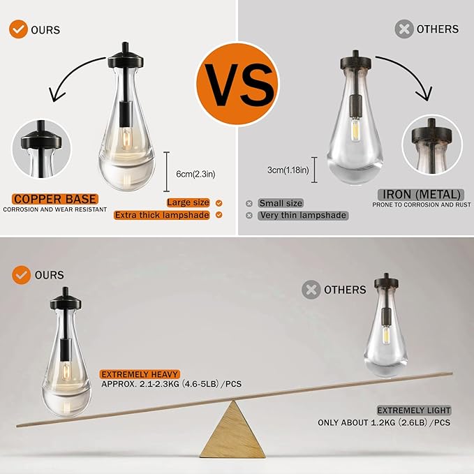 Raindrop Pendant Light Set of Three, Black Pendant Lights Kitchen Island, Pendant Lighting Tear Drops Pendant Light Fixtures, Pendant Light for Kitchen Island Bedroom Bathroom, Included Bulb