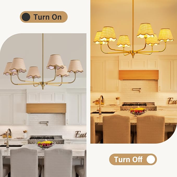 6-Light Boho Rattan Chandelier for Dining Room,Farmhouse Chandeliers Light Fixture,Adjustable Height Hanging Pendant Lighting Fixtures for Kitchen Island,Hand-Woven Ceiling Lights