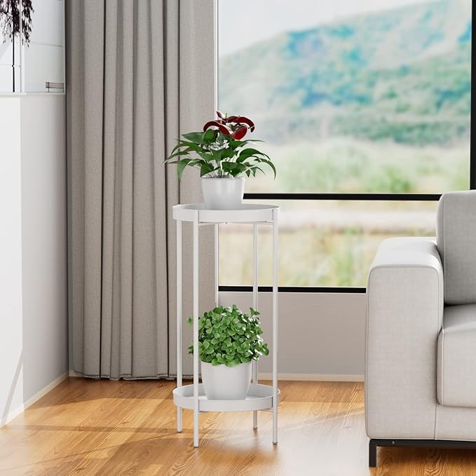 OVICAR Plant Stand Indoor Outdoor - Metal Flower Pot Holder Table Tall Potted Rack Organizer Rustproof Plant Display Shelf For Home Garden Patio Balcony Office Living Room Bathroom Corner (White)