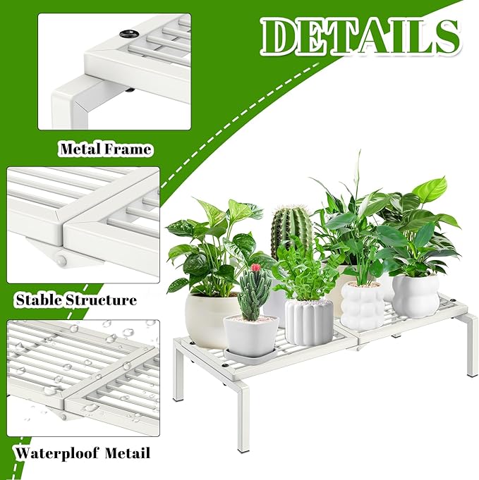 1 Tier Metal Plant Stand Indoor Outdoor, Potted Multiple Flower Pot Holder Rack Plant Shelf, Heavy Duty Planter Display Shelving for Patio Balcony Garden Living Room Decorative (White)
