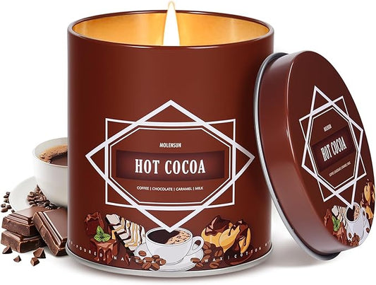 Hot Cocoa Fall Scented Candle – 9 oz Soy Wax in Travel-Friendly Reusable Tin, Non-Toxic & Clean Burning, 50-Hour Burn – Cozy Autumn Fragrance, Holiday Gift & Fall Decor for Women & Men