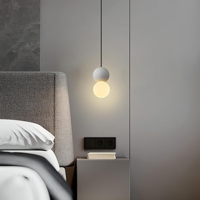 Modern 1-Light Concrete Pendant Light Kitchen Islandceiling Light Fixture White Glass Globe Ball Pendant Lighting for Dining Room Coffee Club Resturant Bar Living Room(1-Pack)