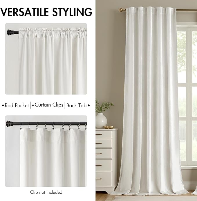 MIULEE Velvet Curtains 108 inches - Luxury Curtains for Bedroom Living Room Thermal Insulated Super Soft Room Darkening Window Drapes Rod Pocket & Back Tab, White, W52 x L108 inches, 2 Panels