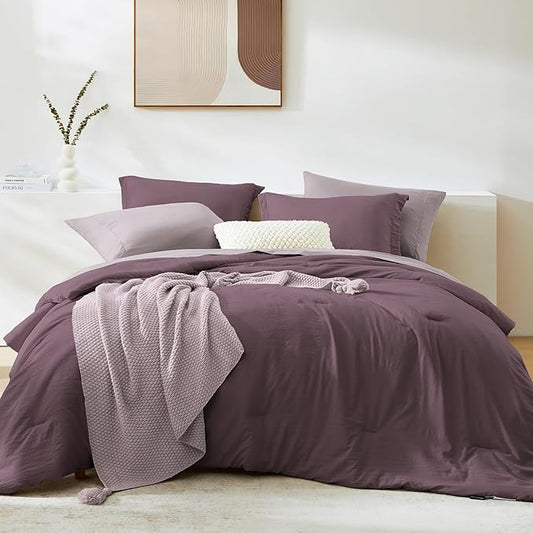 WRENSONGE Full Size Comforter Set- 7 Pieces Italian Plum Bed in a Bag Full Size Comforter with Fitted Sheet, Flat Sheet, 2 Pillow Shams, 2 Pillowcases, Warm Bedding Sets for All Season