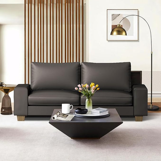Faux Leather Couch, Mid Century Modern Comfy Loveseat Sofa with Wide Arm, Side Pockets, Solid Wooden Frame for Office, Living Room and Bedroom, 2 Seater (Gery, 71.25 Inches)