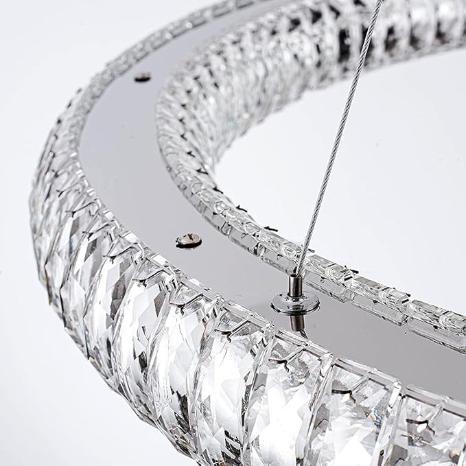32"+24"+16" 3 Rings Crystal Chandeliers Lighting and Hanging Ring Adjustable, Stainless Steel Ceiling Light