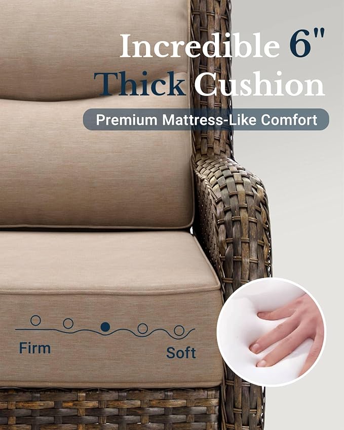 HILLGA Luxury High Back Patio Furniture Set with 6-Inch Thick Cushion, 5-Piece Outdoor Conversation Set with Sofa, Swivel Rocker Chairs & Ottomans, Ideal for Porch Pool Deck Yard (Beige)