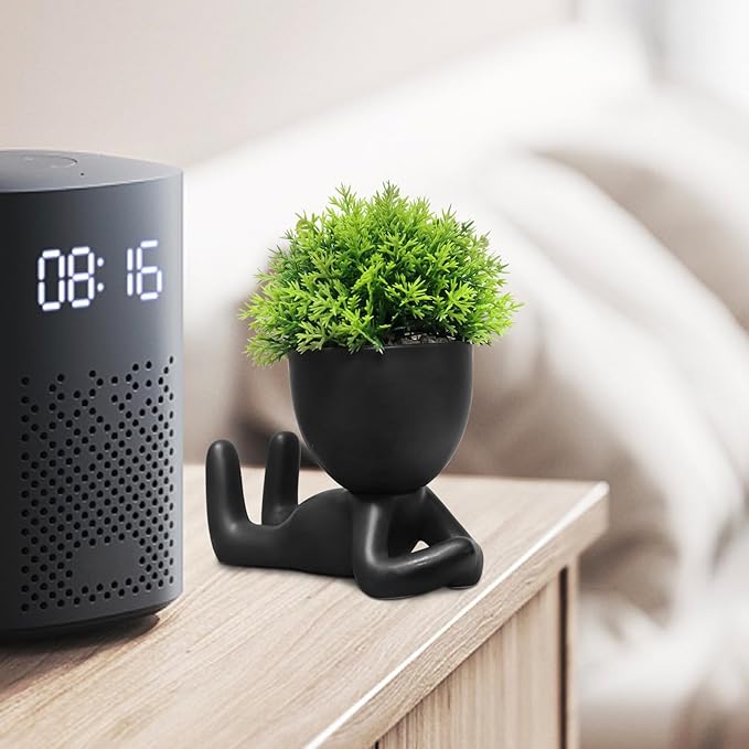 Zerzsy Bathroom Shelf Decor Accent Women Cute Cubicle Accessories Artificial Plants Pot Head Cute Human Shape Desk Decoration Office Décor for Women, Bathroom Office Plants- Set of 1