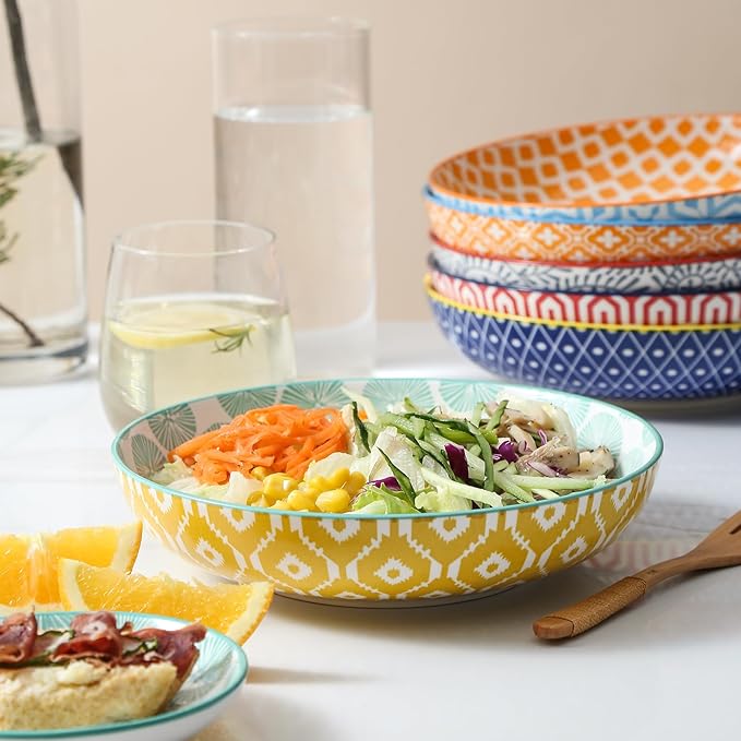 Selamica 30-Pieces Ceramic Dinnerware Sets for 6, Scratch Resistant Plates and Bowls Sets, Microwave and Dishwasher Safe, Assorted Colors