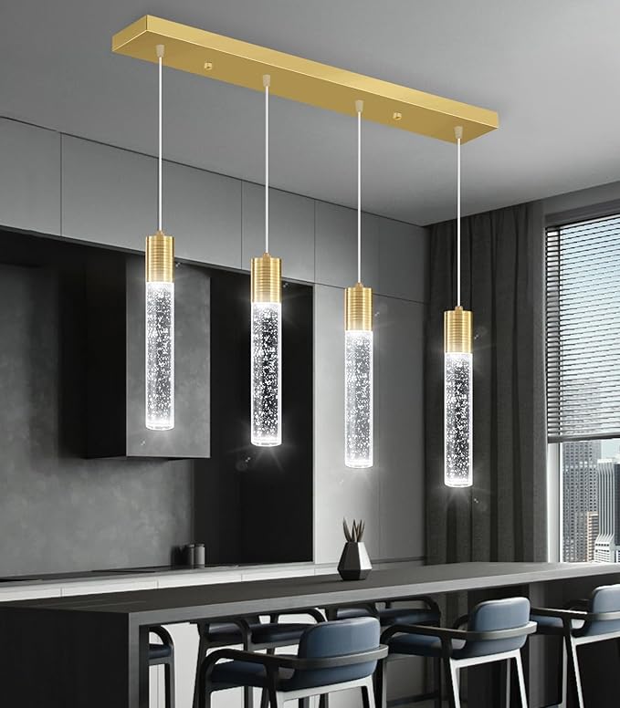4-Lights Modern Crystal Chandeliers for Kitchen Island Mini Pendants Lighting Fixture LED Ceiling Light for Dining Room Living Room 6000K