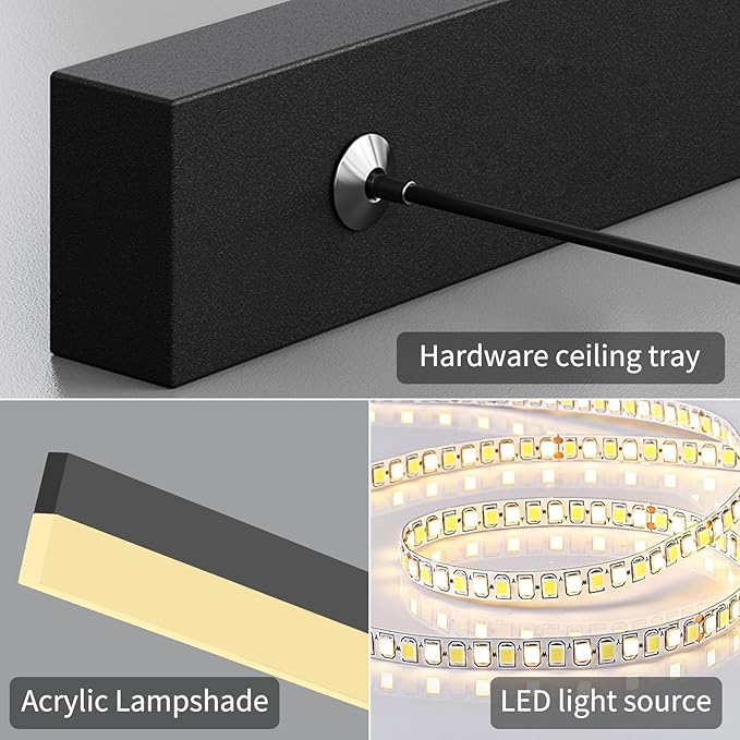 LED Linear Pendant Light, Dimmed Chandeliers for Dining Room with Remote Control, Modern Pool Table Island Lights Adjustable Ceiling Pendant Light for Kitchen, Living Room, Office, Black,31in