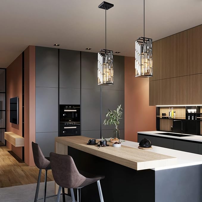 Black Pendant Lighting Modern Pendant Light, Mini Crystal Chandeliers,Adjustable Pendant Light Fixture for Kitchen Island Dinning Room Bedroom (1 Pack)