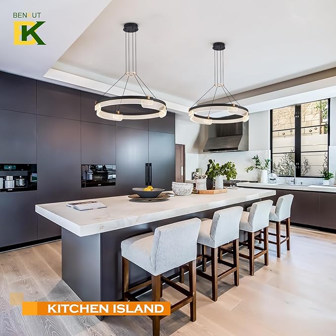 Modern LED Pendant Light Dimmable Black LED Chandelier for Dining Room Pendant Light Fixture Over Table Modern Chandelier Kitchen Island Living Room Entryway, 24 inch 3000K-6500K