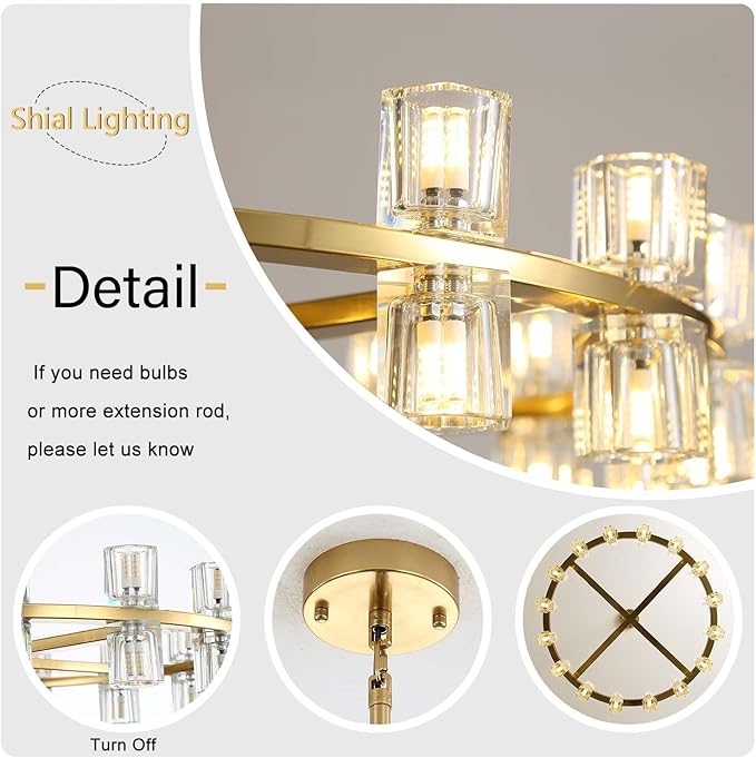 D40 Gold Wagon Wheel Chandelier Modern 40-Lights Gold Round Chandeliers Glass Chandeliers for Dining Room,Living Room Vintage Chandelier