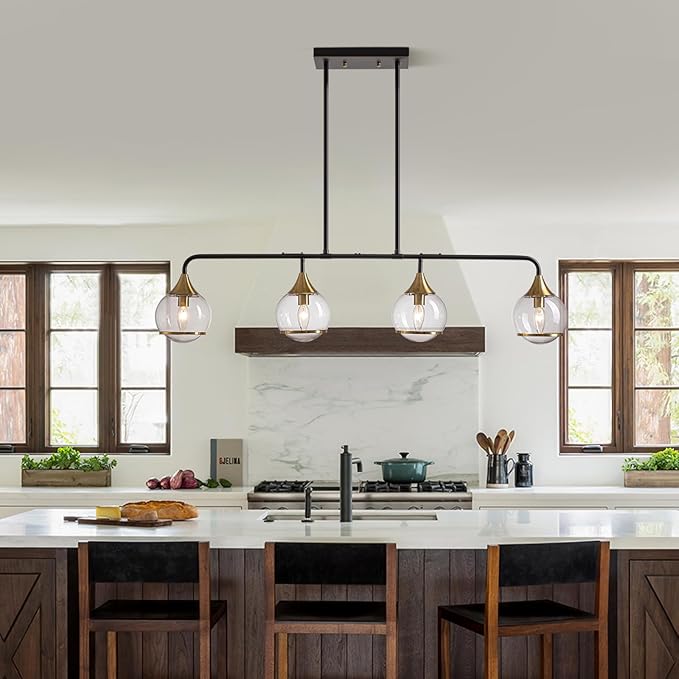 43" Island Lights for Kitchen 4 Light Dining Room Light Fixtures Over Table Black and Gold Kitchen Island Lighting Linear Chandeliers for Dining Room,Kitchen