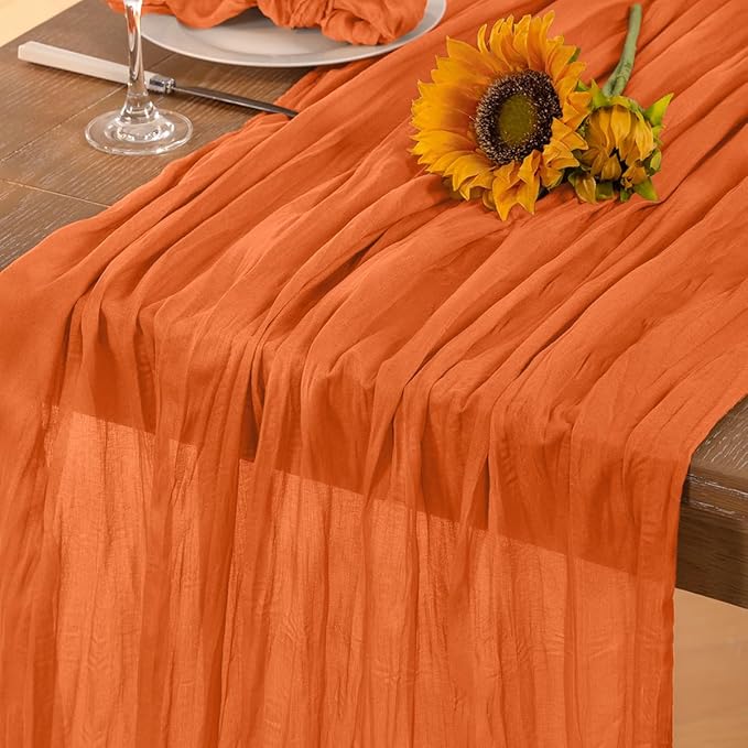 Orange Cheesecloth Table Runner 6 Pack Halloween Orange Table Runners Boho Gauze 120 Inches Cheese Cloth Fall Table Decorations for Thanksgiving Weddings Bridal Baby Shower Party Decor