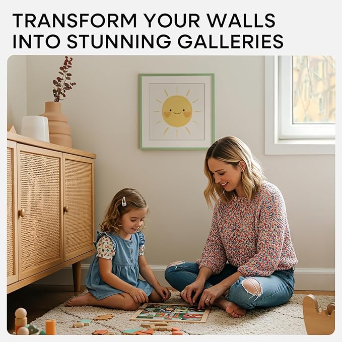 Homeforia 11x11 Sage Green Picture Frame, High End Metal 11 by 11 Square Frames with Mat 9 x 9 Photo, 11by11 Poster Frame Matted to 9x9 inch Art, Wall Hanging Frame, Tempered Glass, Wall Kit, Set of 1