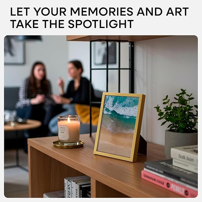 Homeforia A5 Picture Frame Gold, High End Metal 5.8 x 8.3 Frames Matted to 4.1 by 5.8 inch Photo, A5 Frame with Mat A6, 5.8x8.3 Poster Frames, 8.3x5.8 Display Frame, Tempered Glass, Wall Kit, Set of 3