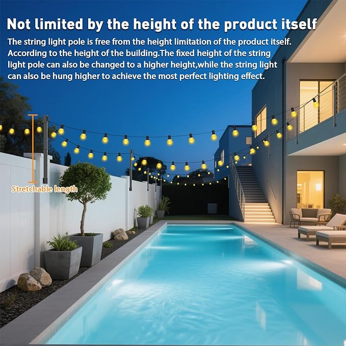 2.8Ft String Light Poles 8 Pack,Light Poles for Outside Lights,Outdoor with Fence Brackets Hanging Lights,Metal Stand Deck Patio Backyard