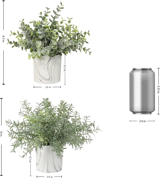 Hollyone Faux Plants Indoor Artificial Mini Potted Plants Plastic Green Plant Small Fake Plants Eucalyptus Decor in Pots for Home Table Room Bathroom Decor